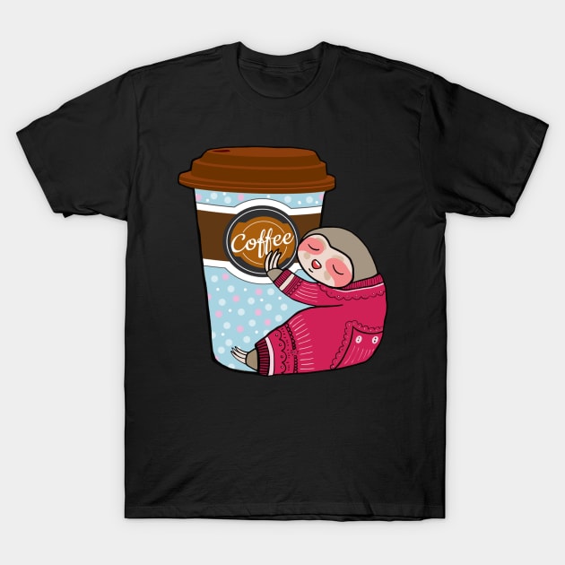 sloth sleeping and love for coffee T-Shirt by Collagedream